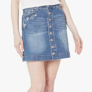 Grace in LA Women's High Waisted Denim Skirt, Embroidery on left rear pocket MED